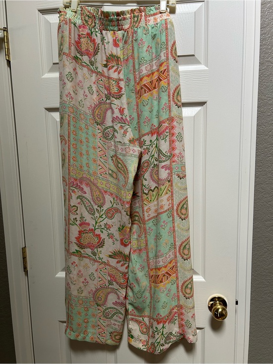 Rose & Olive Pants - Rose & Olive Patchwork Floral Wide-Leg Pants - Mint, Pink & Cream